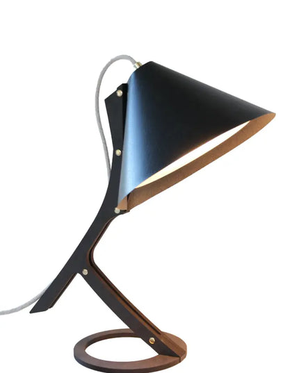 Lampe à poser Silence en cuir noir bois noir