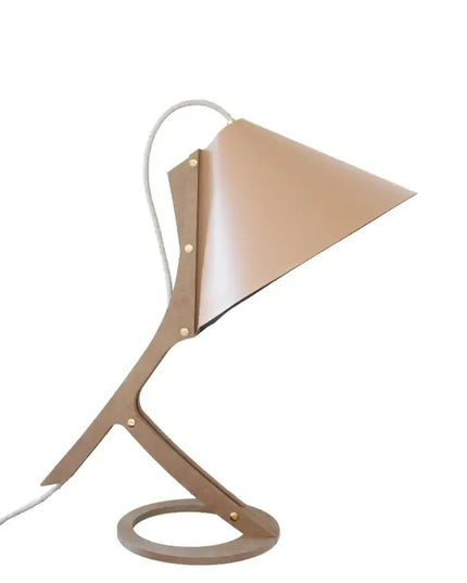 Lampe à poser Silence en cuir beige bois brut