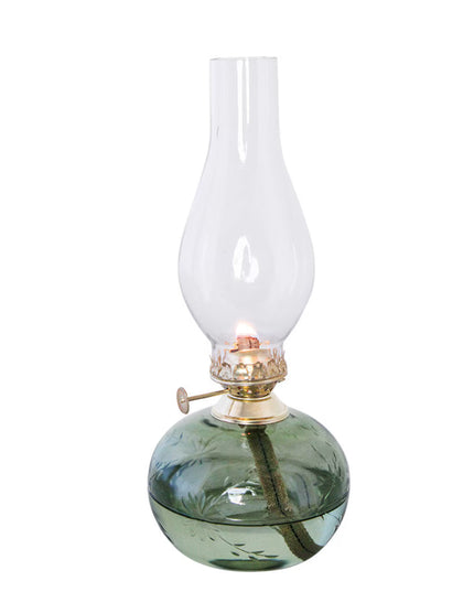 Lampe à pétrole ovale fleur verte/laiton