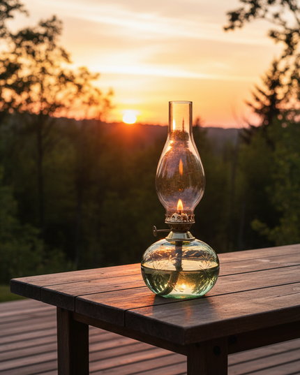 Lampe à pétrole ovale fleur verte/laiton