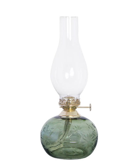 Lampe à pétrole ovale fleur verte/laiton