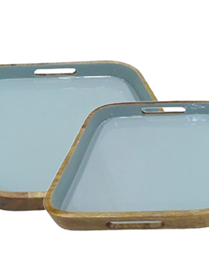Plateaux en bois de manguier avec laqué Celadon Lot de 2 ou unité