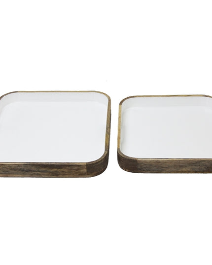 Plateaux en bois de manguier avec laqué Blanc - Lot de 2 ou unité