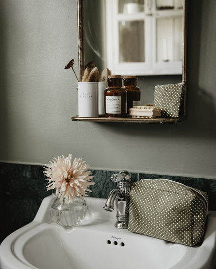 Miroir Karin avec étagère, argent antique, grand format