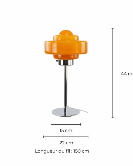 Lampe à poser en verre coloré et métal chromé Zéni: Orange
