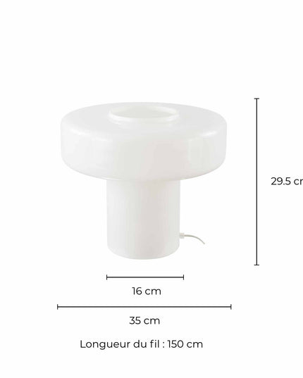 Lampe à poser XXL en verre coloré et style rétro Foza Maxi : Blanc
