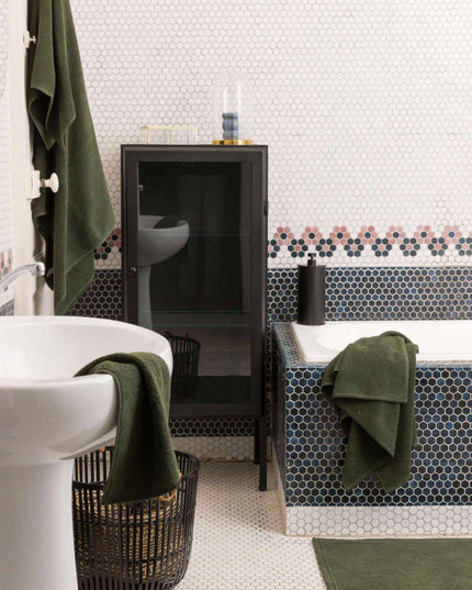 Serviette et Drap de douche/bain Bora - 100% coton - couleur romarin