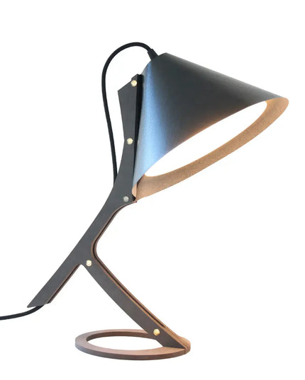 Lampe à poser Silence en cuir noir bois noir