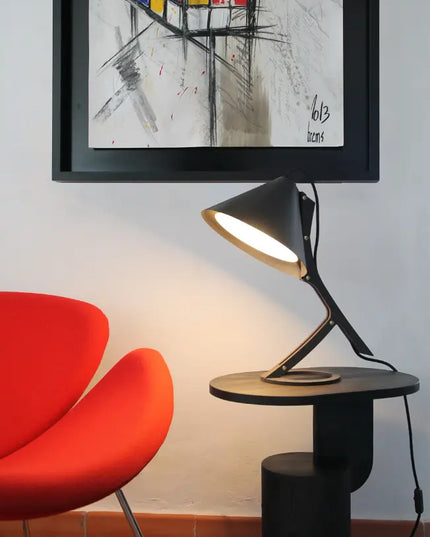 Lampe à poser Silence en cuir noir bois noir