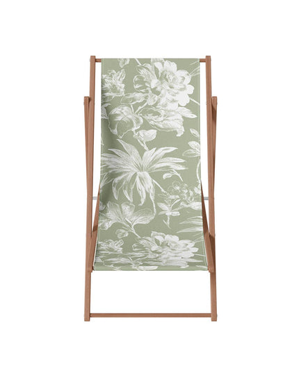 Chilienne - Transat floral en polyester  : Vert / Avec châssis en bois