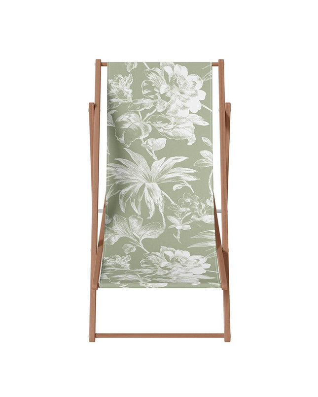 Chilienne - Transat floral en polyester  : Vert / Avec châssis en bois