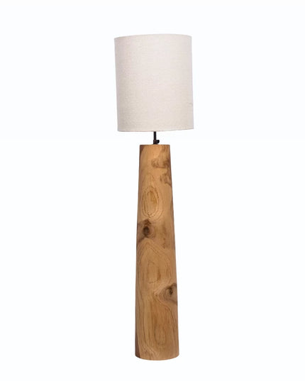 Lampe à poser en teck et abat-jour en lin - M