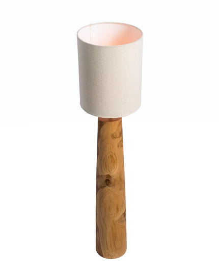 Lampe à poser en teck et abat-jour en lin - M
