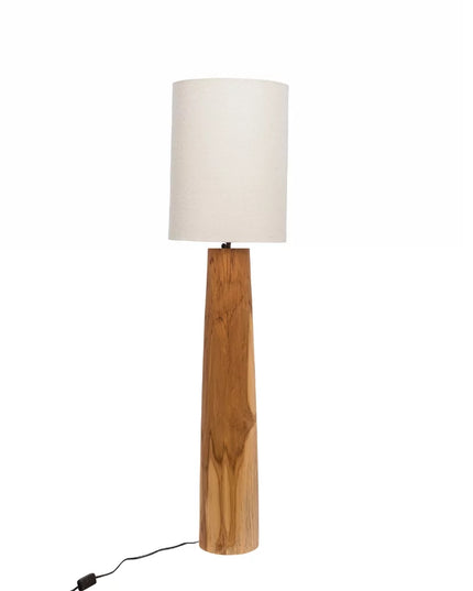 Lampe à poser en teck et abat-jour en lin - S