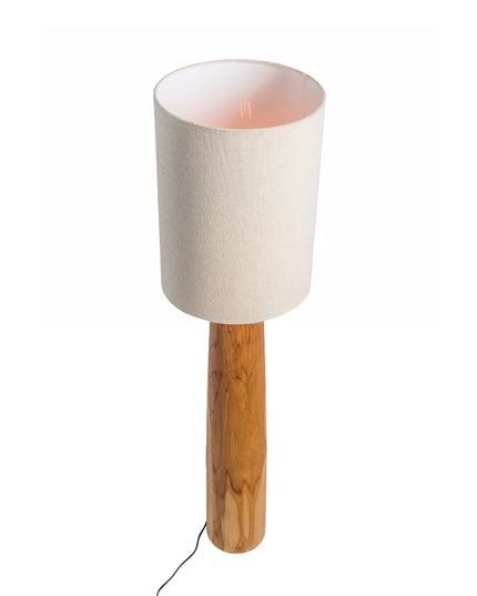Lampe à poser en teck et abat-jour en lin - M
