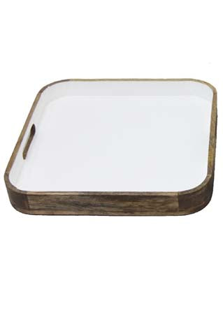 Plateaux en bois de manguier avec laqué Blanc - Lot de 2 ou unité