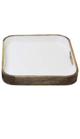Plateaux en bois de manguier avec laqué Blanc - Lot de 2 ou unité