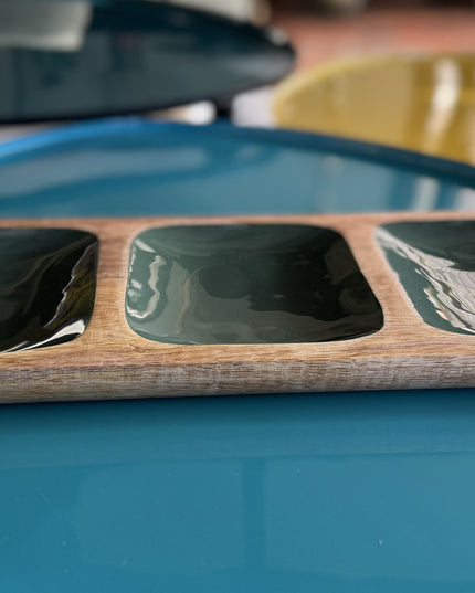 Plateau apero en bois de manguier -  laqué vert anglais